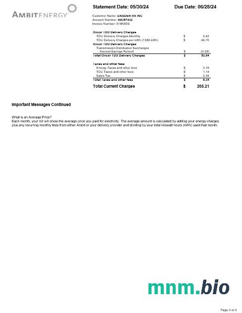 USA Ambit Energy rachunek za usługi komunalne Word i PDF szablon 3